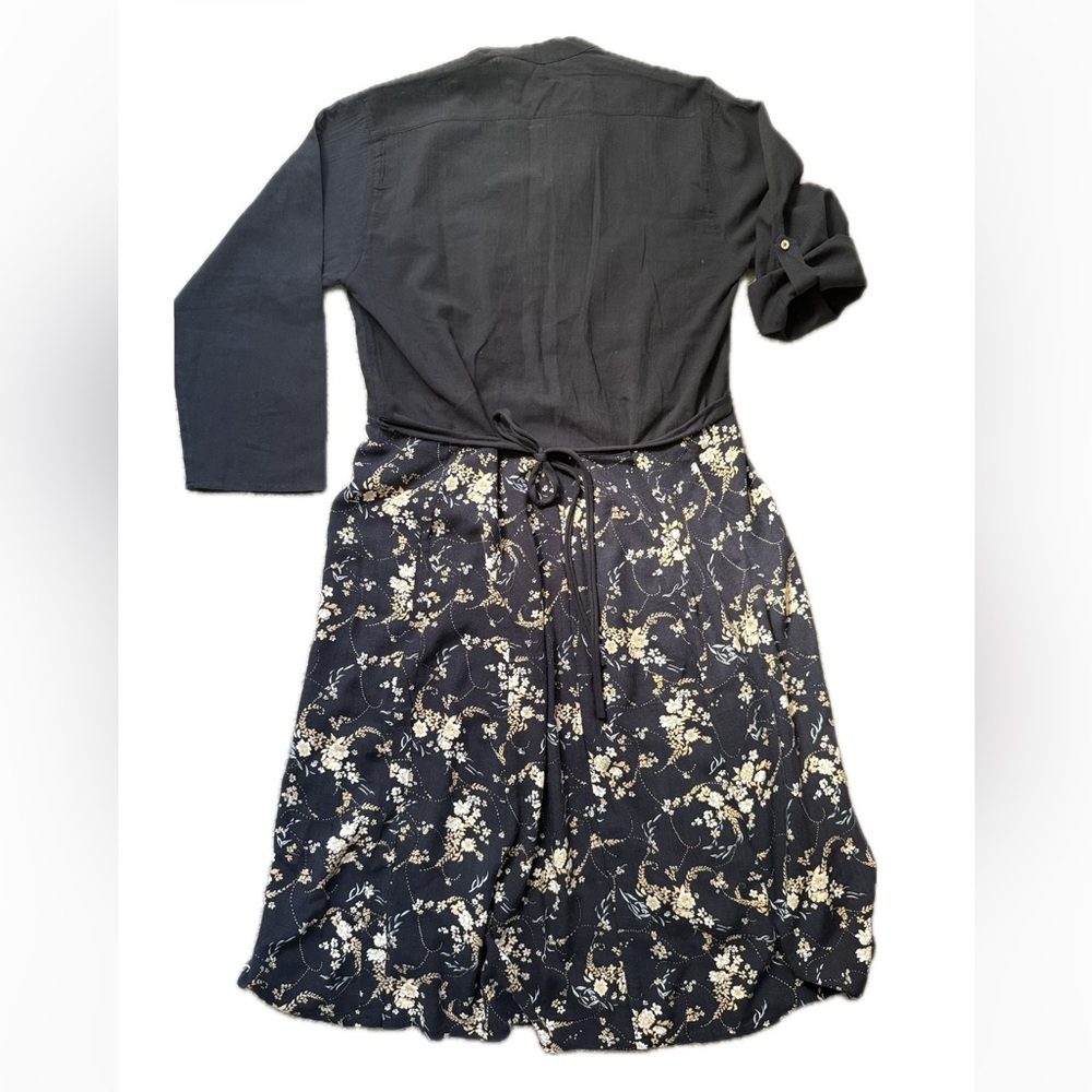 Boho High Low Floral Midi Dress L Organic Cotton Viscose Adjustable Waist - Picture 8 of 11